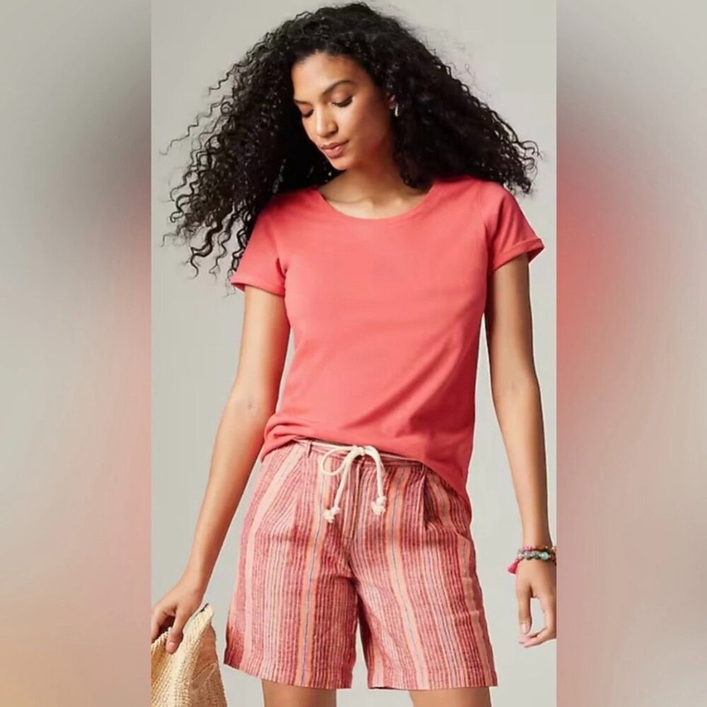 J.Jill Love Linen Striped Pleated Shorts Size 12 Cape Cod Red 100% Linen NWT